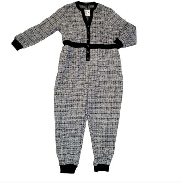 Nina Parker Tweed Black White Jogger Jumpsuit Dress Pant Tall Women Plus 2X 31in - Picture 2 of 16